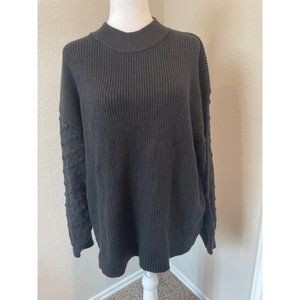 NWT Vince Camuto Rich Black Popcorn Stitch Sleeves Sweater